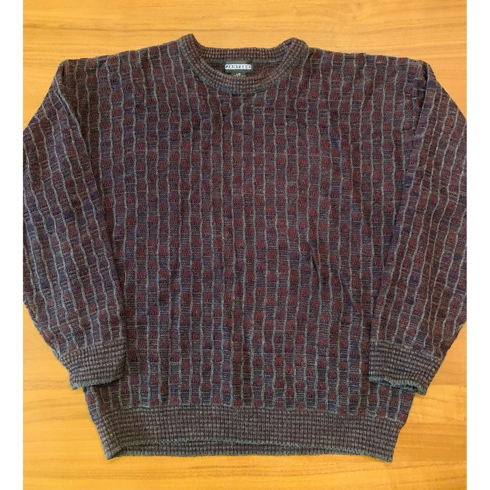 Vintage Jantzen Sweater Mens Large Geometric Windowpane Crewneck Grandpa 80s 90s